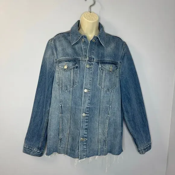 Lovers and Friends James Sarratoga Denim Jacket Relax Raw Hem Boho Blue L - Picture 2 of 16